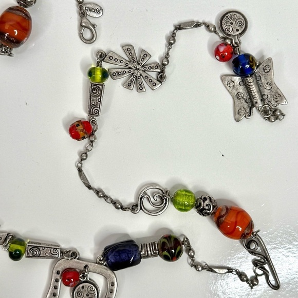 CHICO’S 21 Inch Long Multicolor Stones Beads Burnished Silver Necklace - Picture 4 of 9